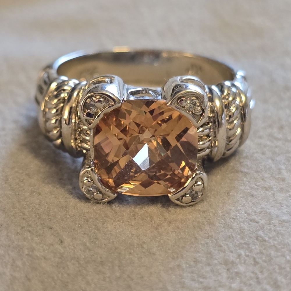 Gorgeous Citrine & Diamond Sterling Silver Ring
